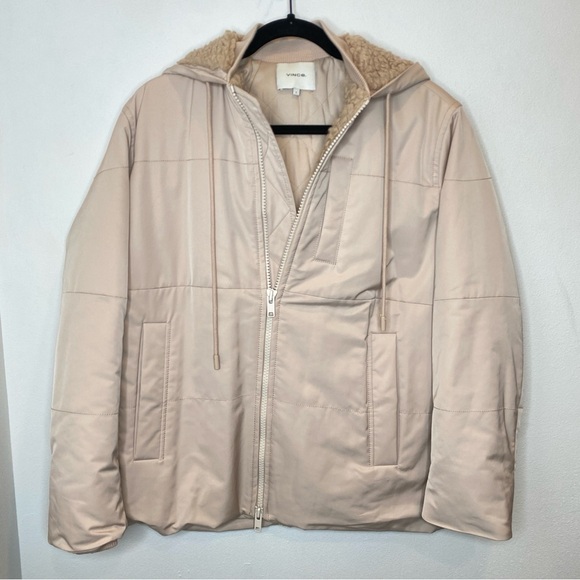 Vince Quilted Faux Shearling Lined Puffer Jacket Blush Pink Small Minimalist - Picture 3 of 11